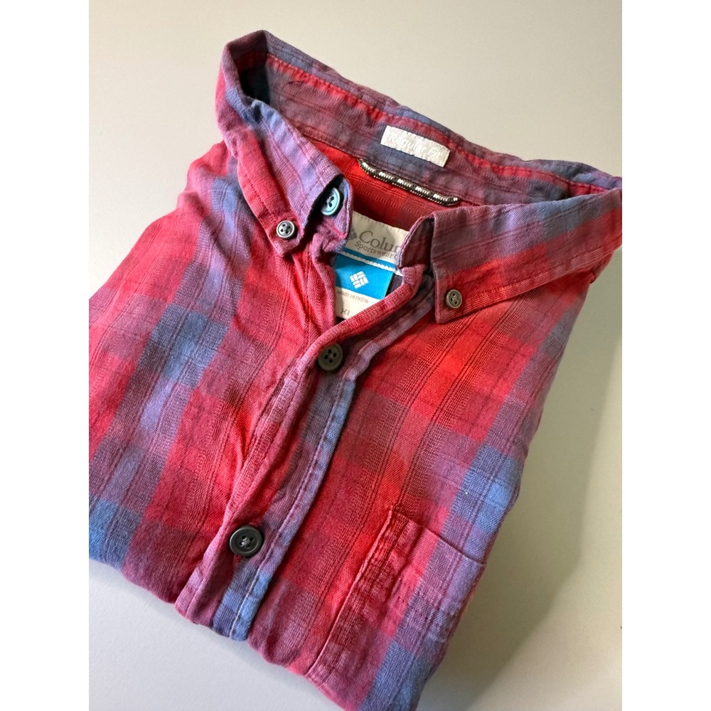 Columbia Sportswear Mens XL Red Blue Plaid Long Sleeve Button Down Shirt Regular